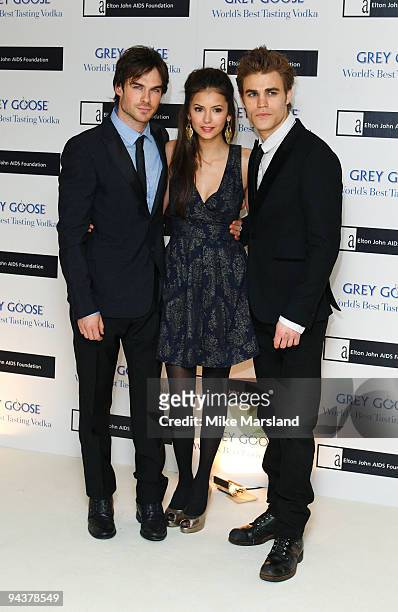 Ian Somerhalder, Nina Dobrev and Paul Wesley attend the Grey Goose Character & Cocktails winter fundraiser in aid of the Elton John AIDS Foundation...