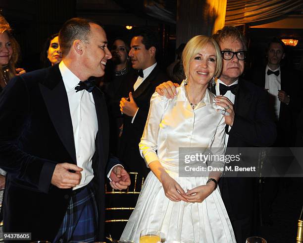 David Furnish, Sally Greene and Sir Elton John attend the Grey Goose Character & Cocktails Winter Fundraiser Ball in aid of the Elton John AIDS...