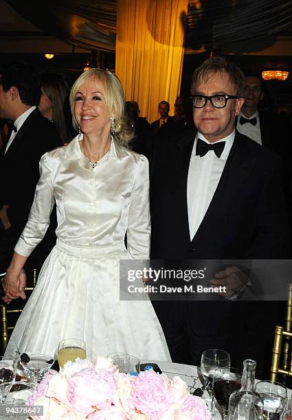 Sally Greene and Sir Elton John attend the Grey Goose Character & Cocktails Winter Fundraiser Ball in aid of the Elton John AIDS Foundation, at the...