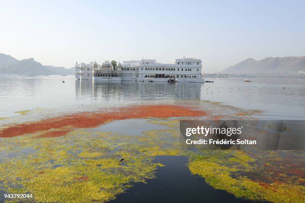 Taj Lake Palace on Lake Pichola in Udaipur in Rajasthan on March 10, 2017 in India.