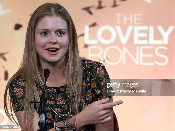 Actress Rose McIver speaks to the media during the The Lovely Bones press conference at Intercontinental Hotel on December 14, 2009 in Wellington,...