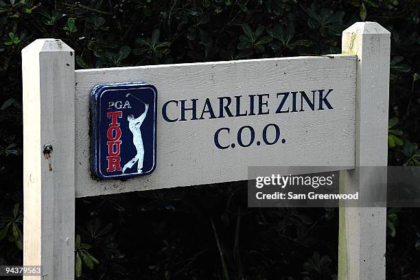 Signage at PGA Tour Headquarters on December 13, 2009 in Ponte Vedra Beach, Florida. Tiger Woods announced that he will take an indefinite break from...