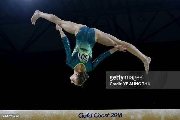 Autsralia's Georgie-Rose Brown competes in the women's balance beam final artistic gymnastics event during the 2018 Gold Coast Commonwealth Games at...