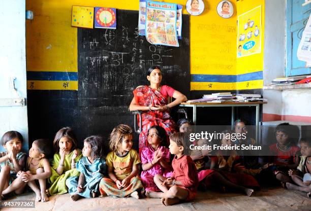 Small school in a village of shepherds and farmers near Udaipur in Rajasthan on March 10, 2017 in India.