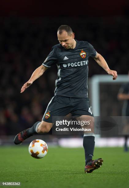 Sergei Ignashevich of CSKA Moscow during the UEFA Europa League Quarter final 1st Leg match between Arsenal and CSKA Moscow at the Emirates Stadium...