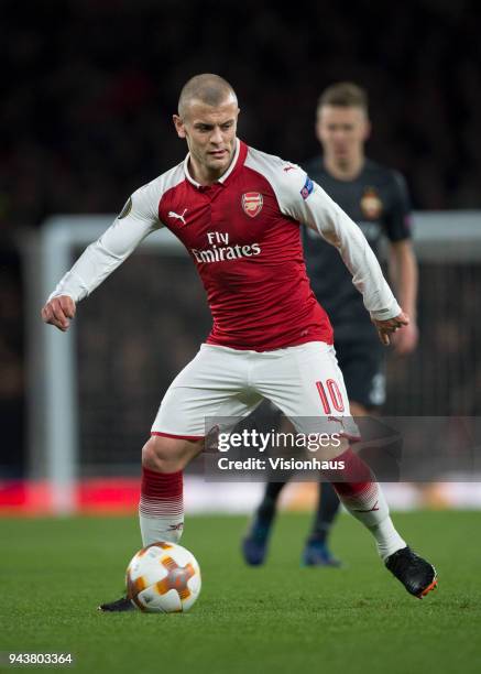 Jack Wilshere of Arsenal in action during the UEFA Europa League Quarter final 1st Leg match between Arsenal and CSKA Moscow at the Emirates Stadium...