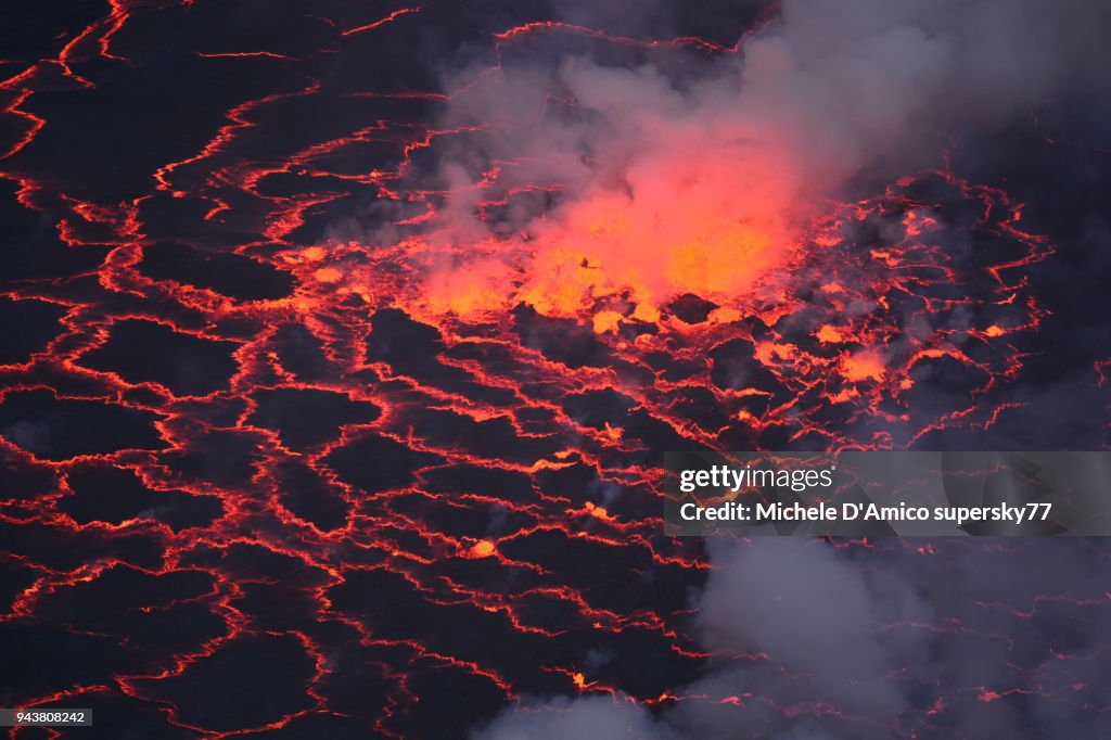 Closeup of the lava lake inside the crater of Nyiragongo