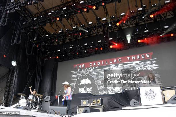 Neil Mason, Jaren Johnston, and Kelby Ray of The Cadillac Three perform during the 2018 Tortuga Music Festival on April 8, 2018 in Fort Lauderdale,...