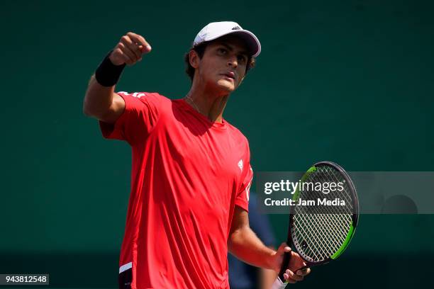 Juan Pablo Varillas of Peru reacts during day two of the Davis Cup second round series between Mexico and Peru as part of the Group II of the...