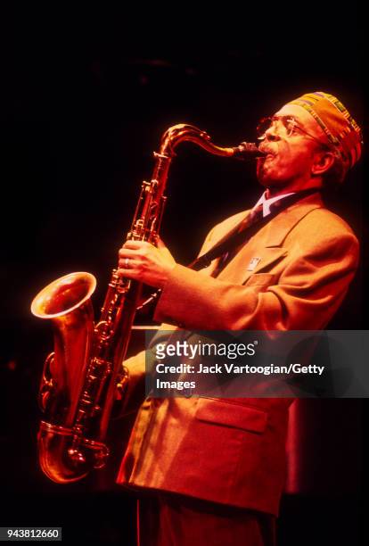 American jazz musician Jimmy Heath performs on tenor saxophone at the Jazz at Lincoln Center 'Prelude to a Kiss: Jazz for Valentine' concert at Alice...