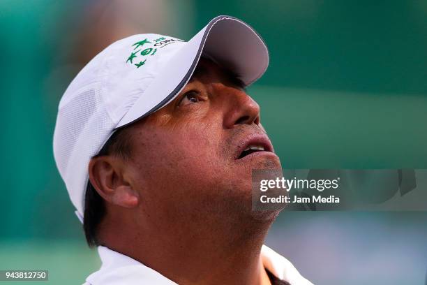 Americo Venero Captain of Peru gestures during day two of the Davis Cup second round series between Mexico and Peru as part of the Group II of the...