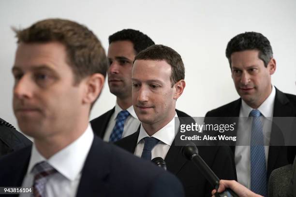 Facebook CEO Mark Zuckerberg arrives at a meeting with U.S. Sen. Bill Nelson , ranking member of the Senate Committee on Commerce, Science, and...