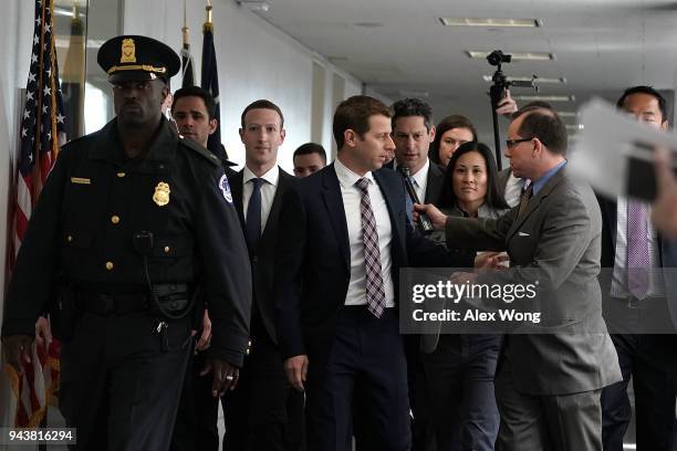 Facebook CEO Mark Zuckerberg arrives at a meeting with U.S. Sen. Bill Nelson , ranking member of the Senate Committee on Commerce, Science, and...