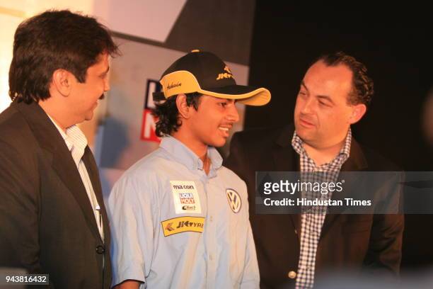 Ashwin Sundir, Youngest Racing Champion , Sanjay Sharma, Head Motorsports J.K. Tyre Ltd and Marian Hamprecht, Owner of the ma-con motorsport team...