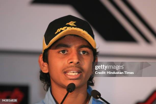 Ashwin Sundir, Youngest Racing Champion, during a press conference in New Delhi. He will be driving for German racing team, Ma-Con Motor Sports...