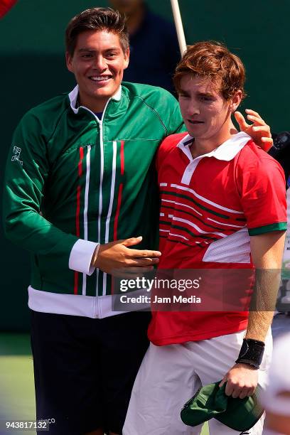 Gerardo Lopez and Manuel Sanchez of Mexico celebrate after his victory against Peru during day two of the Davis Cup second round series between...