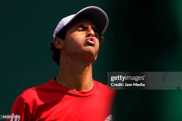 Juan Pablo Varillas of Peru reacts during day two of the Davis Cup second round series between Mexico and Peru as part of the Group II of the...