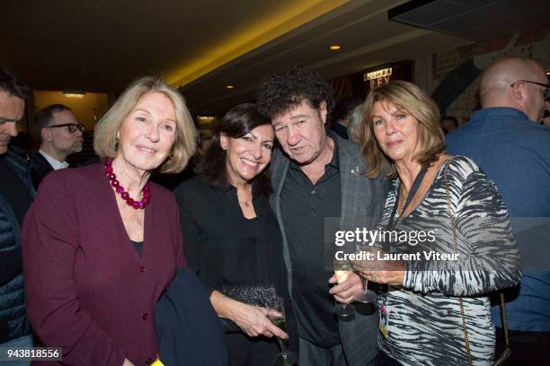 Marie Dabadie, Anne Hidalgo, Robert Charlebois and Laurence Charlebois attend Robert Charlebois Performs for 50th years of Songs at Le Grand Rex on...