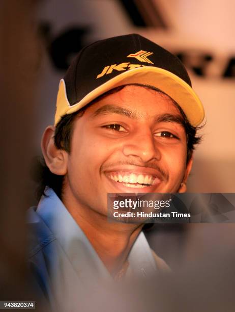 Ashwin Sundir, Youngest Racing Champion, during a press conference in New Delhi. Ashwin will be driving for German racing team, Ma-Con Motor Sports...