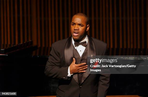 African-American operatic tenor Lawrence Brownlee performs at the 9th Annual Marilyn Horne Foundation New York Recital concert 'Vienna to Broadway'...