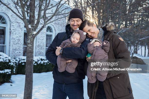 Personality Fredrik Eklund and husband Derek Kaplan are photographed with twins Milla and Fredrik for People Magazine on January 19, 2018 in...