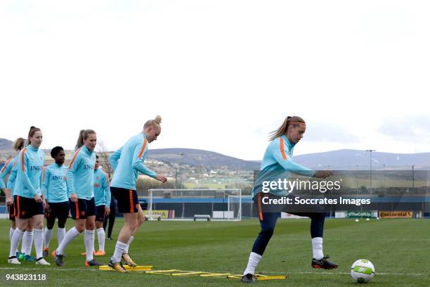 Danique Kerkdijk of Holland Women, Anouk Dekker of Holland Women during the Training Holland Women at the Tallaght Stadium on April 9, 2018 in Dublin...