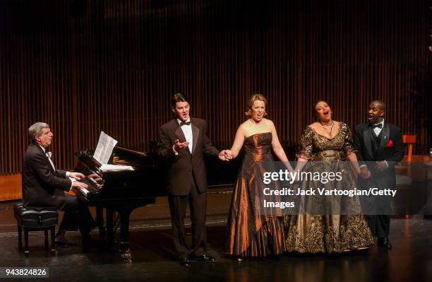 American composer, conductor and pianist Marvin Hamlisch , baritone Keith Phares, mezzo-soprano Liesel Fedkenheuer, soprano Monique McDonald, and...