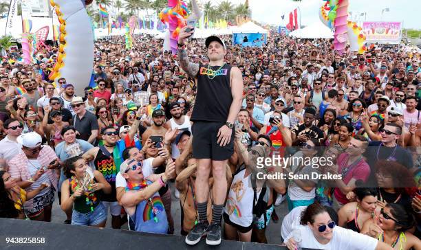 Olympian Gus Kenworthy takes a selfie during the 10th Annual Miami Beach Gay Pride celebration on South Beach on April 08, 2018 in Miami, Florida.