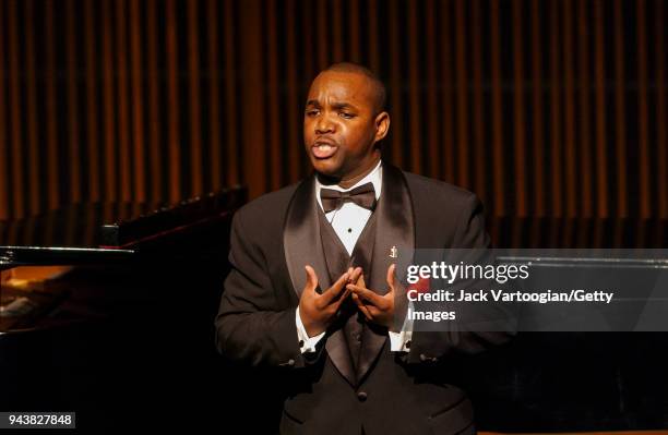 African-American operatic tenor Lawrence Brownlee performs at the 9th Annual Marilyn Horne Foundation New York Recital concert 'Vienna to Broadway'...
