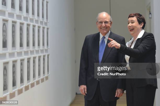 Former US peace envoy to Northern Ireland George Mitchell with the artist Amanda Dunsmore , during a photocall ahead of a major speech on the Good...
