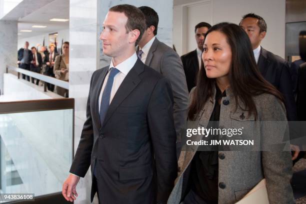 Mark Zuckerberg and Andrea Besmehn, Mark Zuckerbergs executive assistant at Facebook depart US Senator Bill Nelson's, D-Florida, office on Capitol...