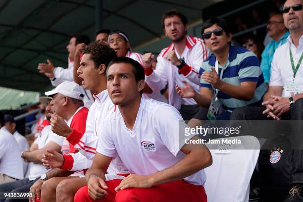 Members of the Peruvian team watches a match during day one of the Davis Cup second round series between Mexico and Peru as part of the Group II of...