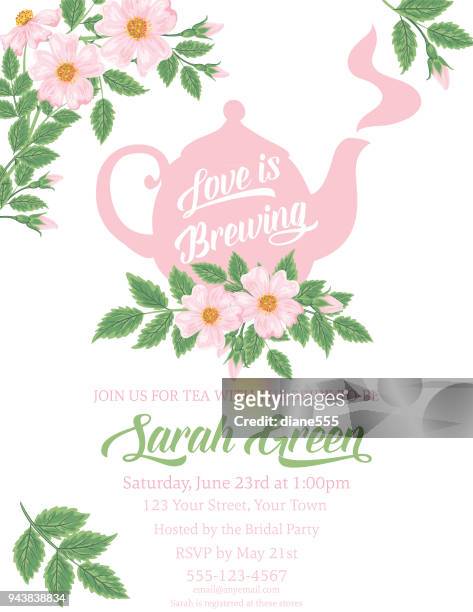 ilustrações de stock, clip art, desenhos animados e ícones de garden party tea bridal shower invitation template - hora do chá