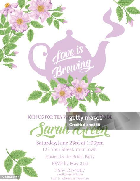 garden party tea bridal shower invitation template - wild rose stock illustrations