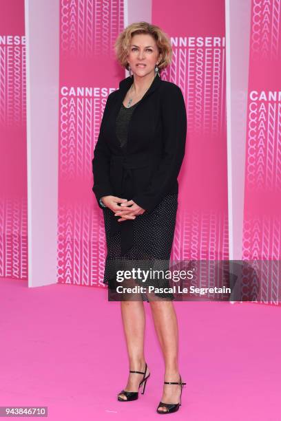Corinne Touzet attends "Aqui En La Tierra" and "Il Cacciatore" screening during the 1st Cannes International Series Festival at Palais des Festivals...