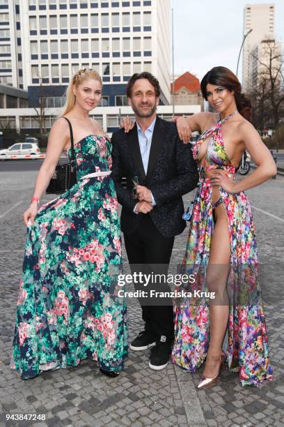 Yvonne Woelke, Falk Willy Wild and Micaela Schaefer attend the Victress Awards gala on April 9, 2018 in Berlin, Germany.