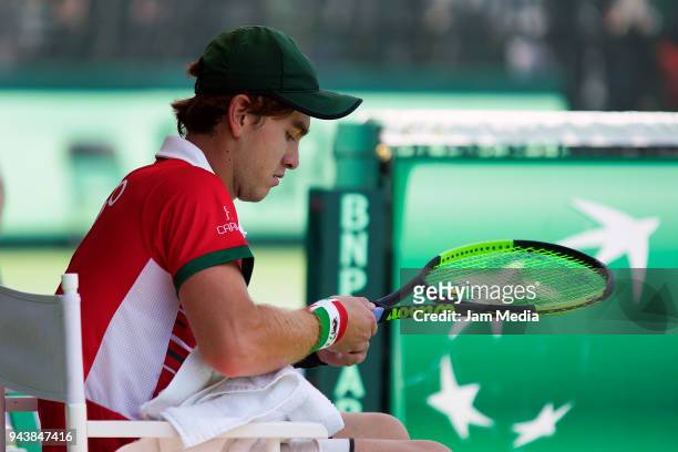 Luis Patino of Mexico during day two of the Davis Cup second round series between Mexico and Peru as part of the Group II of the American Zone at...