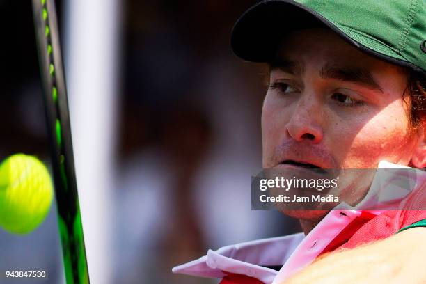 Luis Patino of Mexico during day two of the Davis Cup second round series between Mexico and Peru as part of the Group II of the American Zone at...