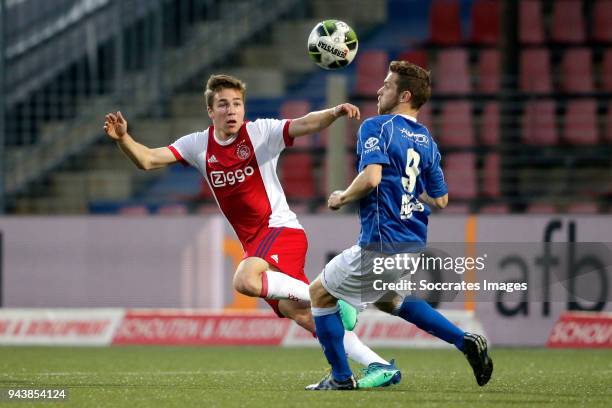 Carel Eiting of Ajax U23, Dennis Kaars of FC Den Bosch during the Dutch Jupiler League match between FC Den Bosch v Ajax U23 at the Stadium De Vliert...