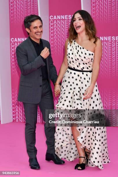 Gael Garcia Bernal and Paulina Davila attend "Aqui En La Tierra" and "Il Cacciatore" screening during the 1st Cannes International Series Festival at...