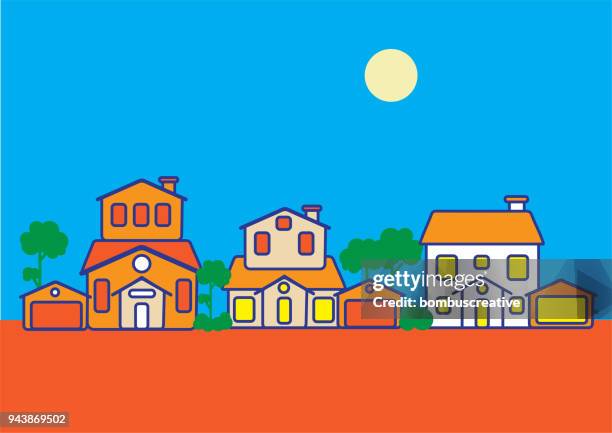 neighborhood houses - house line art stock illustrations