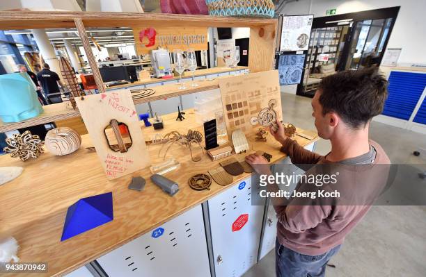 Student works in the makerspace high-tech workshop of the 'UnternehmerTUM - Center for Innovation and Business Creation at TU Muenchen' on April 9,...