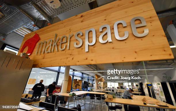 Students work in the makerspace high-tech workshop of the 'UnternehmerTUM - Center for Innovation and Business Creation at TU Muenchen' on April 9,...