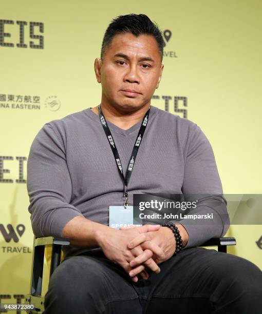 Actor Cung Le speaks during the Global Entertainment Industry Summit at the Manhattan Center on April 9, 2018 in New York City.