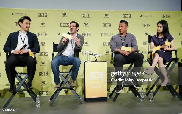 James Chen, Michael Lebensfeld, Cung Le and Catherine Ling speak during the Global Entertainment Industry Summit at the Manhattan Center on April 9,...