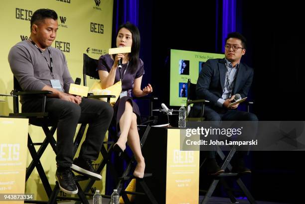 Cung Le, Catherine Ling and Tou U speak during the Global Entertainment Industry Summit at the Manhattan Center on April 9, 2018 in New York City.