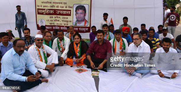 Ashok Tanwar during the hunger strike at Agrasen road, Sector 17 on April 9, 2018 in Panchkula, India.