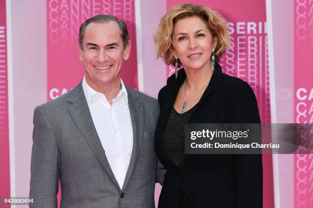 Corinne Touzet and guest attend "Aqui En La Tierra" and "Il Cacciatore" screening during the 1st Cannes International Series Festival at Palais des...