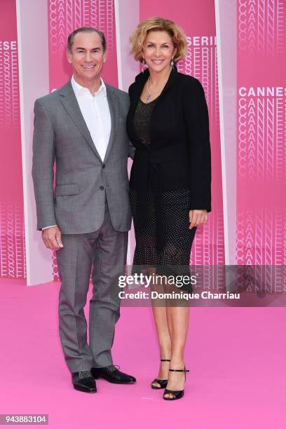 Corinne Touzet and guest attend "Aqui En La Tierra" and "Il Cacciatore" screening during the 1st Cannes International Series Festival at Palais des...