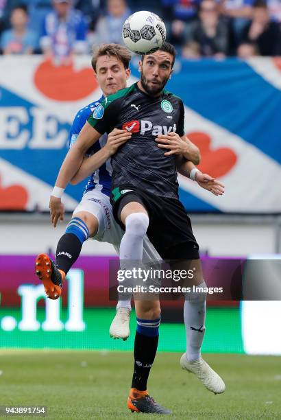 Daniel Hoegh of SC Heerenveen, Mimoun Mahi of FC Groningen during the Dutch Eredivisie match between SC Heerenveen v FC Groningen at the Abe Lenstra...